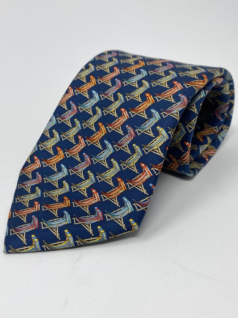 The Metropolitan Museum of Art Tie Geometric Architectural Neck Blue Silk Long
